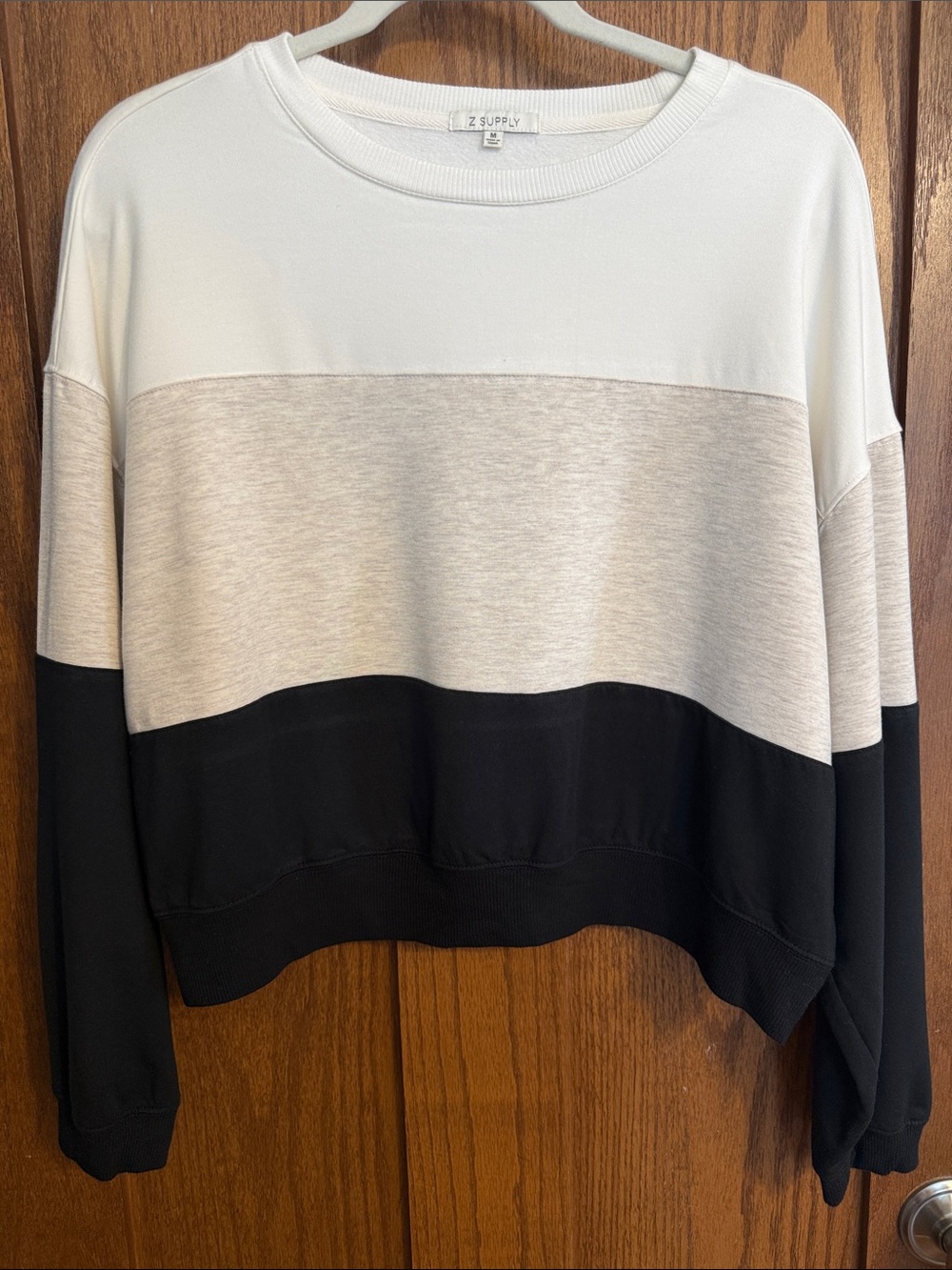 Z Supply Three-Tone Colorblock Crewneck Sweatshirt - cream, tan, and Black